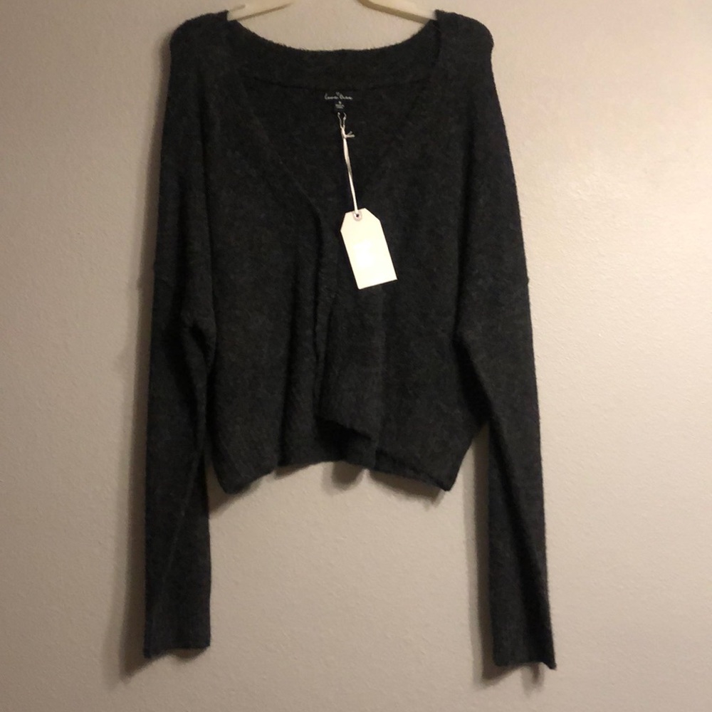 Gray V neck crop sweater.  Size M